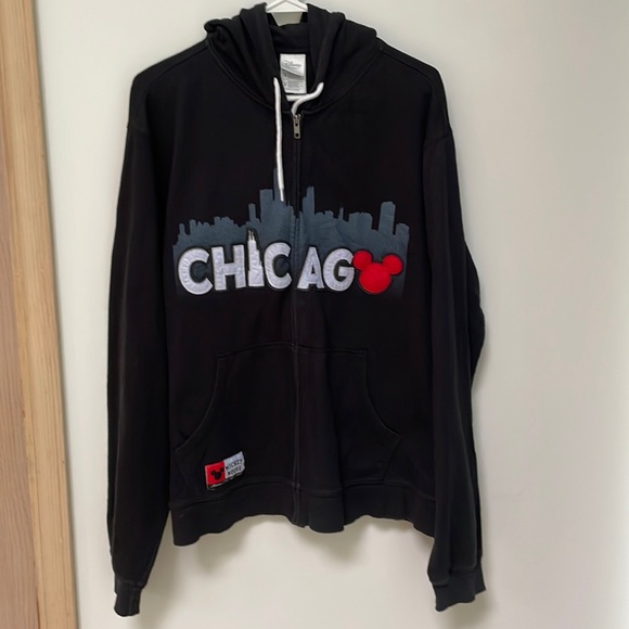 Disney Store Chicago Zip Up Hoodie Black Red Zippered Sweatshirt - Picture 1 of 7